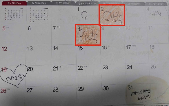 외박 기록 달력 증거 2