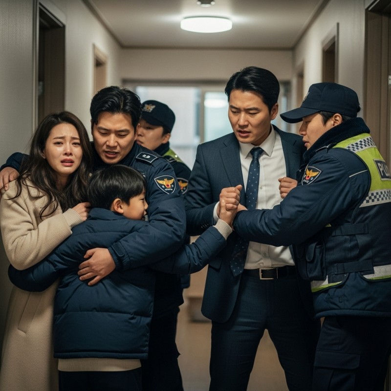 폭력적인 남편의 아이 강탈 시도를 제지하는 경찰 현장 묘사